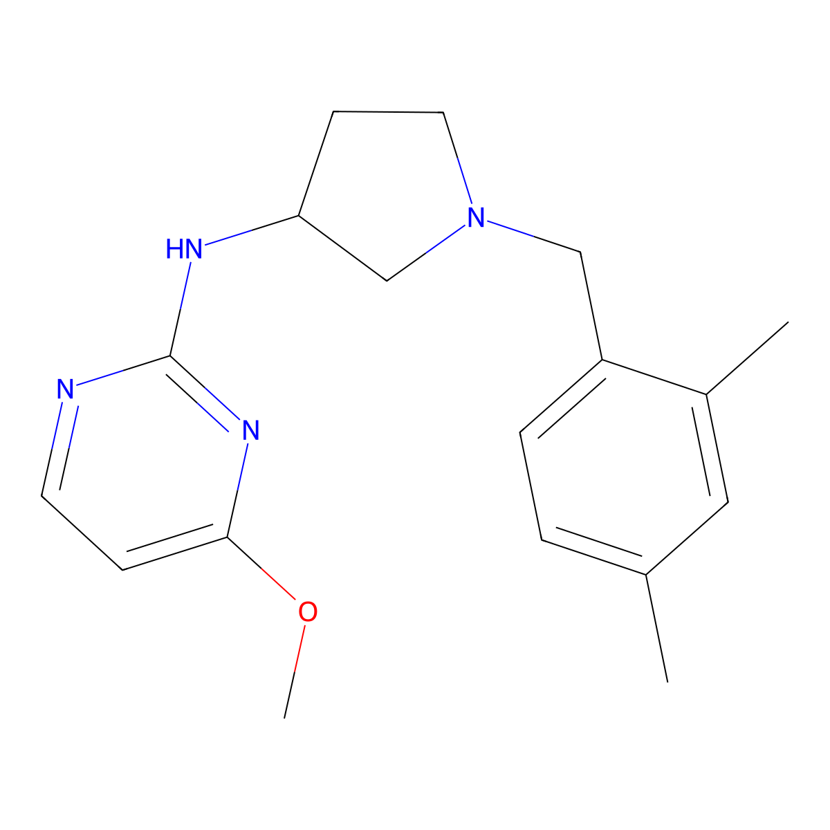 N-{1-[(2,4-dimethylphenyl)methyl]pyrrolidin-3-yl}-4-methoxypyrimidin-2-amine molecular structure, CAS 3054577-14-6