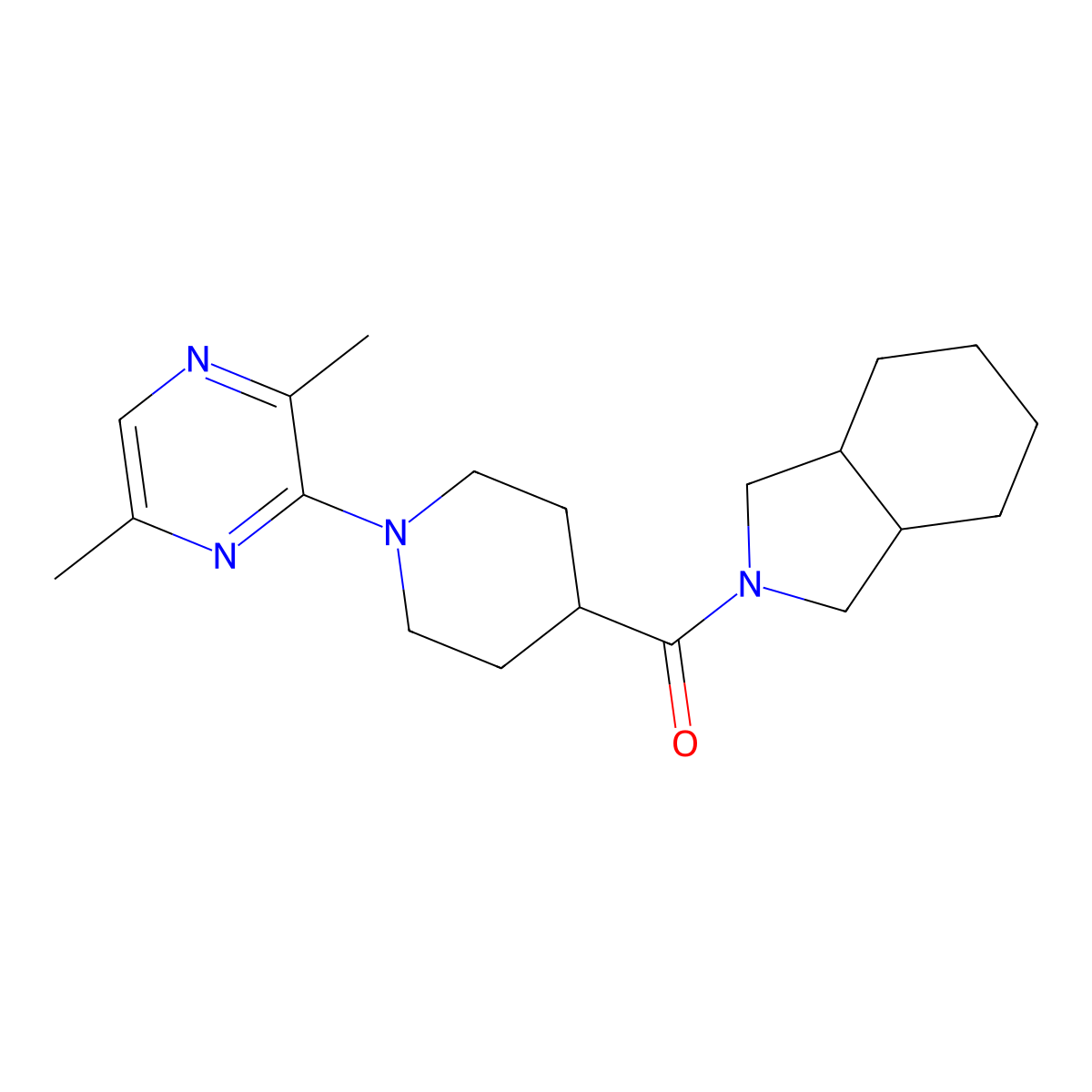 2-[1-(3,6-dimethylpyrazin-2-yl)piperidine-4-carbonyl]-octahydro-1H-isoindole molecular structure, CAS 3054577-17-9