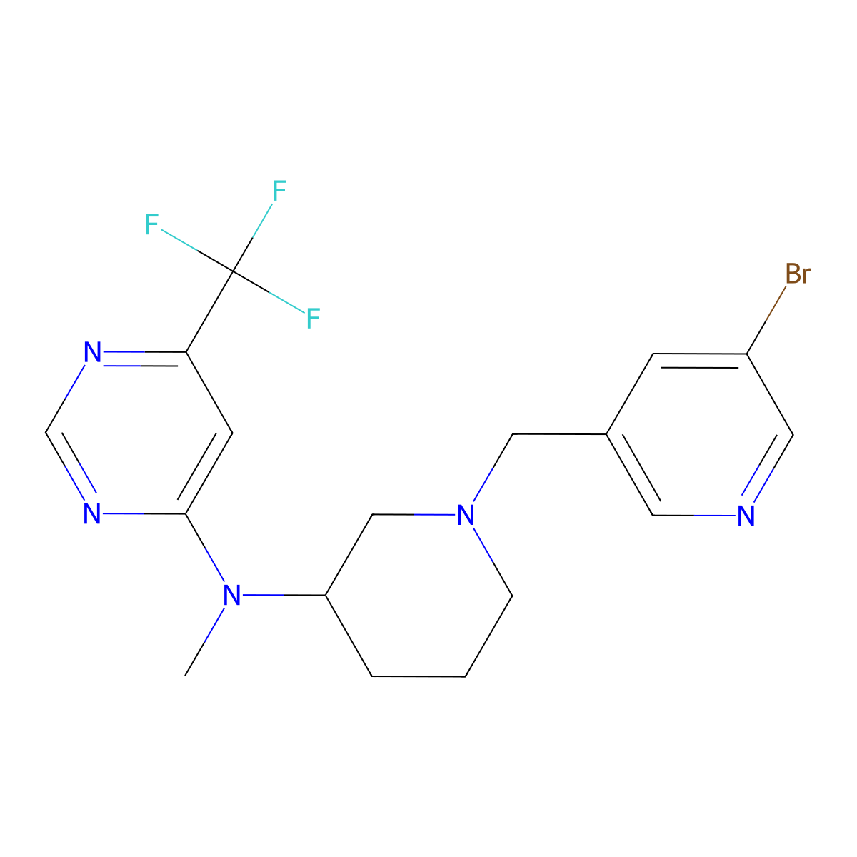 N-[1-[(5-bromo-3-pyridinyl)methyl]piperidin-3-yl]-N-methyl-6-(trifluoromethyl)pyrimidin-4-amine molecular structure, CAS 3054577-21-5