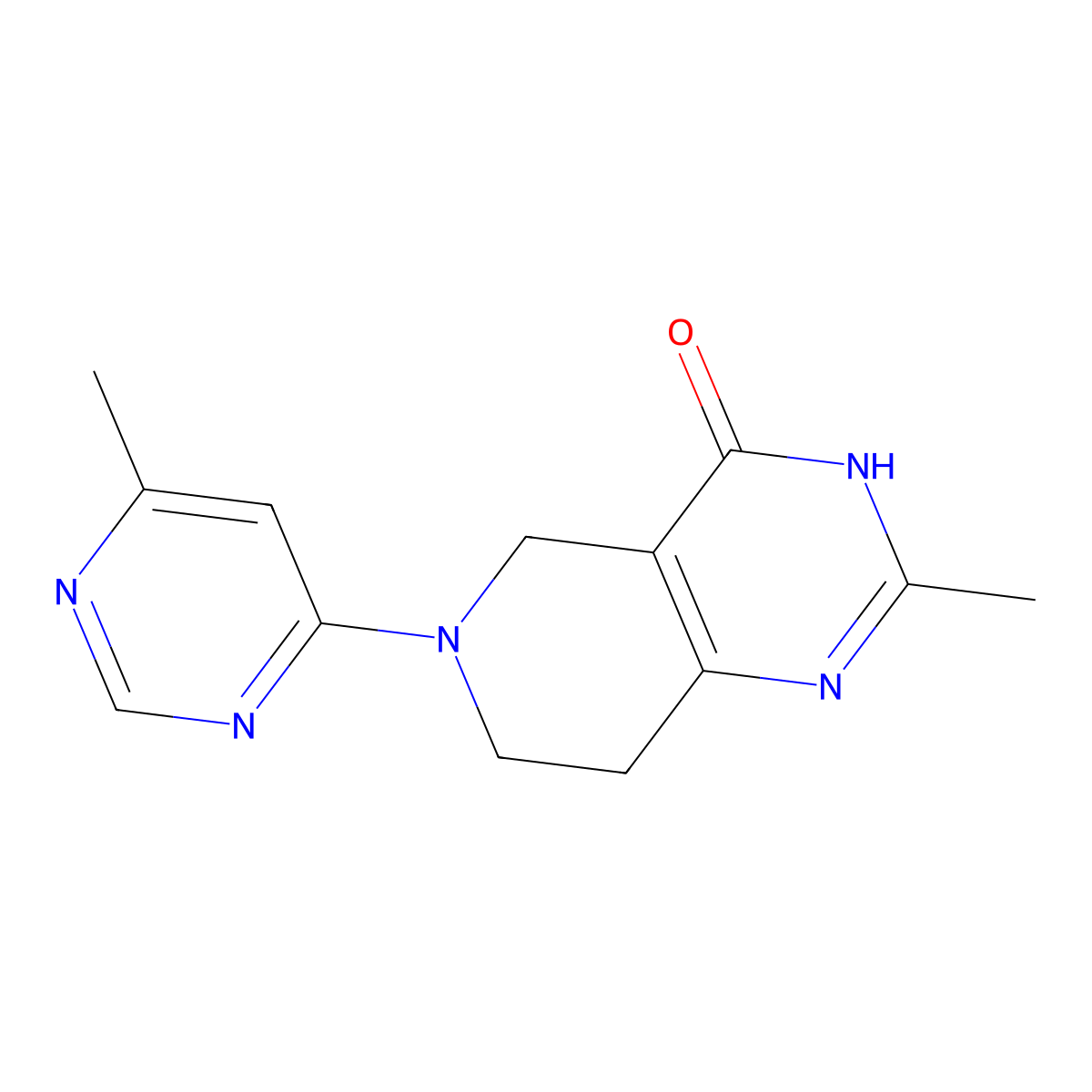 2-methyl-6-(6-methylpyrimidin-4-yl)-3H,4H,5H,6H,7H,8H-pyrido[4,3-d]pyrimidin-4-one molecular structure, CAS 3054577-22-6