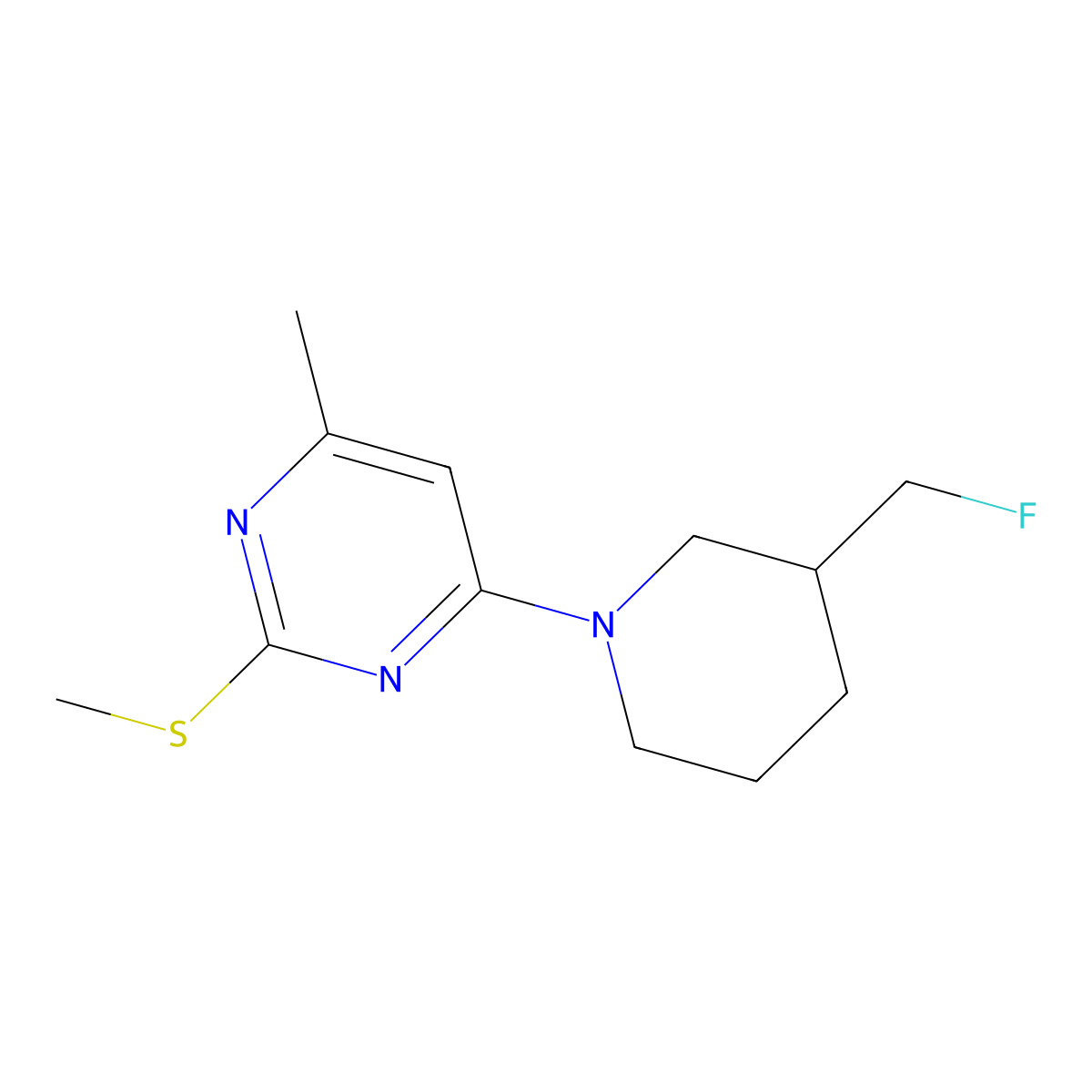 4-[3-(Fluoromethyl)piperidin-1-yl]-6-methyl-2-(methylsulfanyl)pyrimidine molecular structure, CAS 3054577-23-7