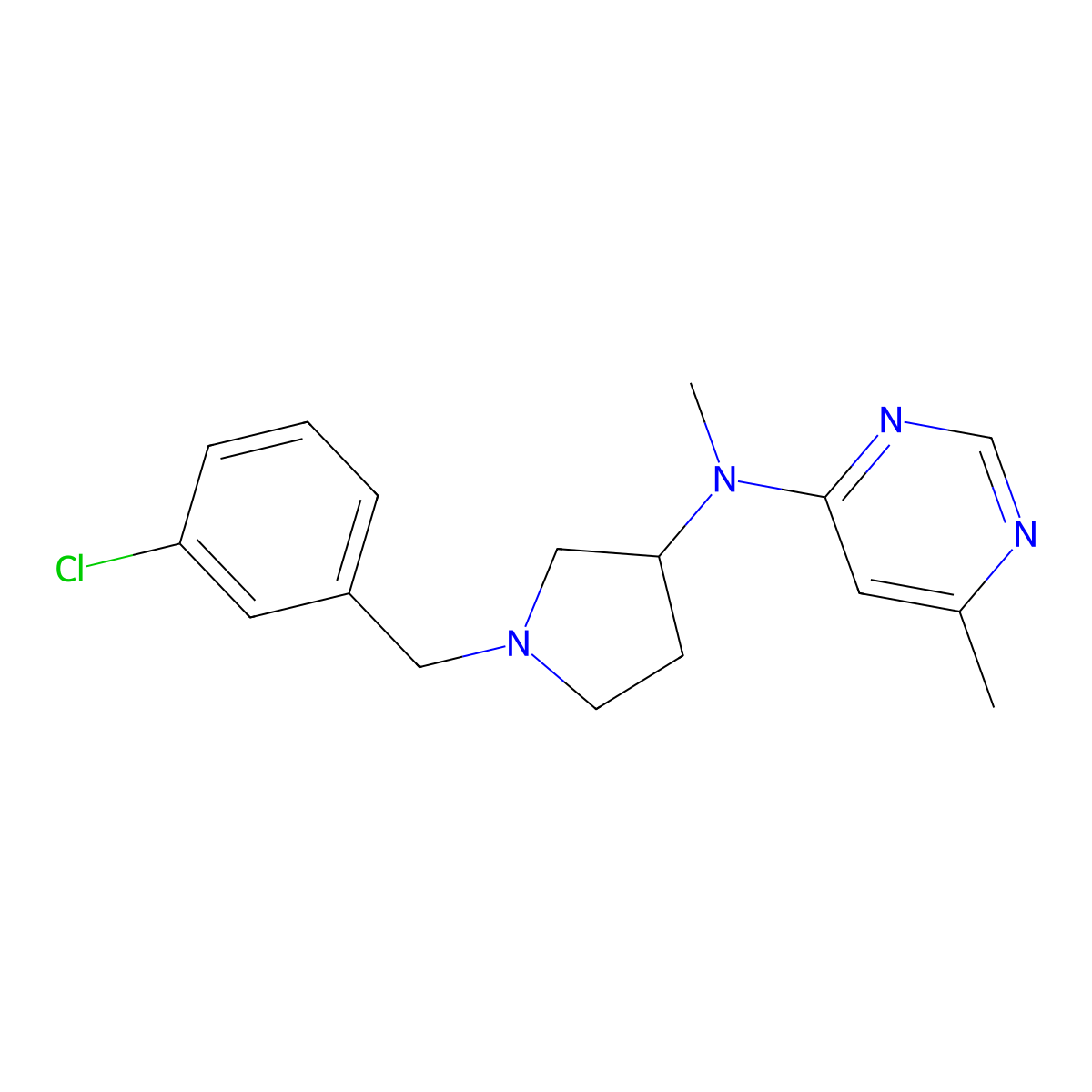 N-[1-[(3-chlorophenyl)methyl]pyrrolidin-3-yl]-N,6-dimethylpyrimidin-4-amine molecular structure, CAS 3054577-28-2