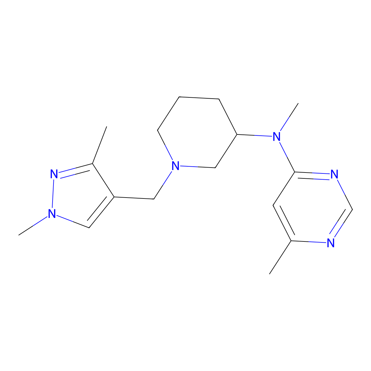N-{1-[(1,3-dimethyl-1H-pyrazol-4-yl)methyl]piperidin-3-yl}-N,6-dimethylpyrimidin-4-amine molecular structure, CAS 3054577-33-9