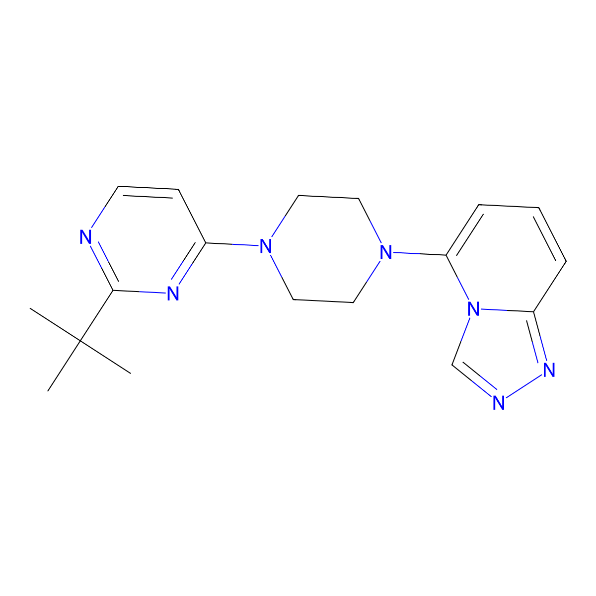 2-Tert-butyl-4-(4-{[1,2,4]triazolo[4,3-a]pyridin-5-yl}piperazin-1-yl)pyrimidine molecular structure, CAS 3054577-35-1