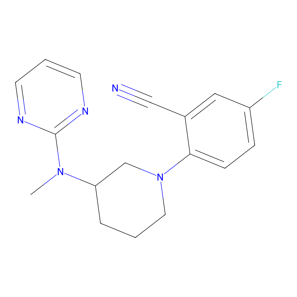 5-Fluoro-2-{3-[methyl(pyrimidin-2-yl)amino]piperidin-1-yl}benzonitrile molecular structure, CAS 3054577-37-3