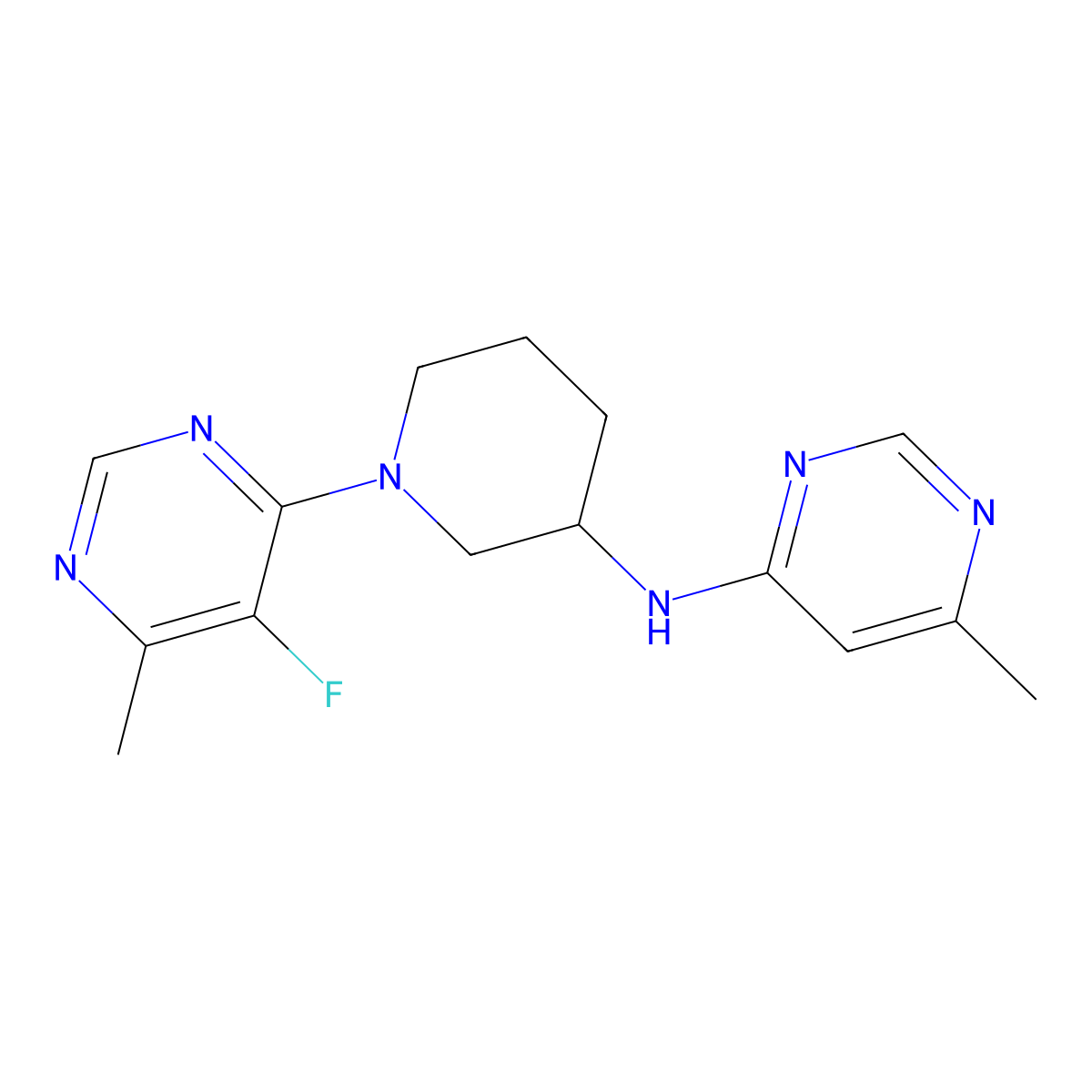 N-[1-(5-fluoro-6-methylpyrimidin-4-yl)piperidin-3-yl]-6-methylpyrimidin-4-amine molecular structure, CAS 3054577-40-8
