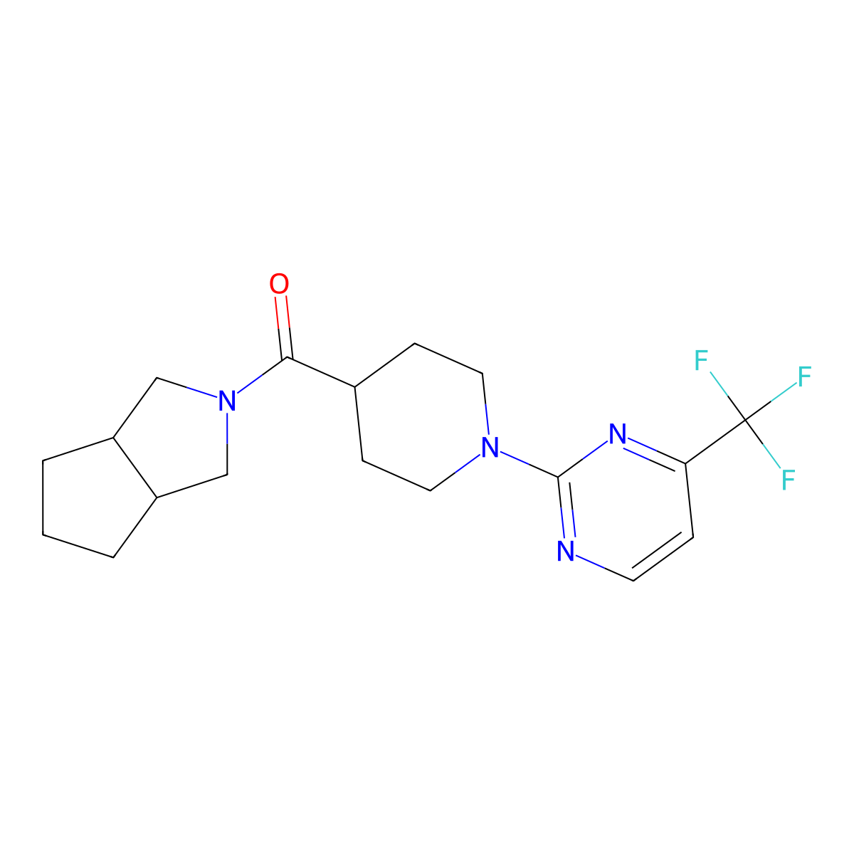 2-(4-{Octahydrocyclopenta[c]pyrrole-2-carbonyl}piperidin-1-yl)-4-(trifluoromethyl)pyrimidine molecular structure, CAS 3054577-42-0
