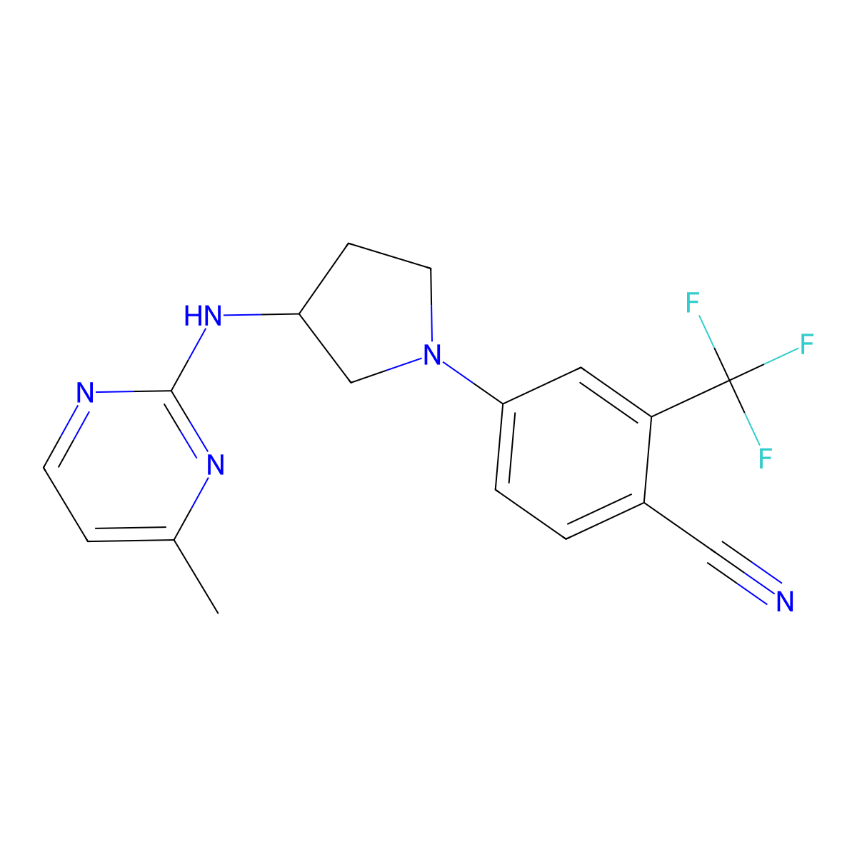 4-{3-[(4-Methylpyrimidin-2-yl)amino]pyrrolidin-1-yl}-2-(trifluoromethyl)benzonitrile molecular structure, CAS 3054577-45-3