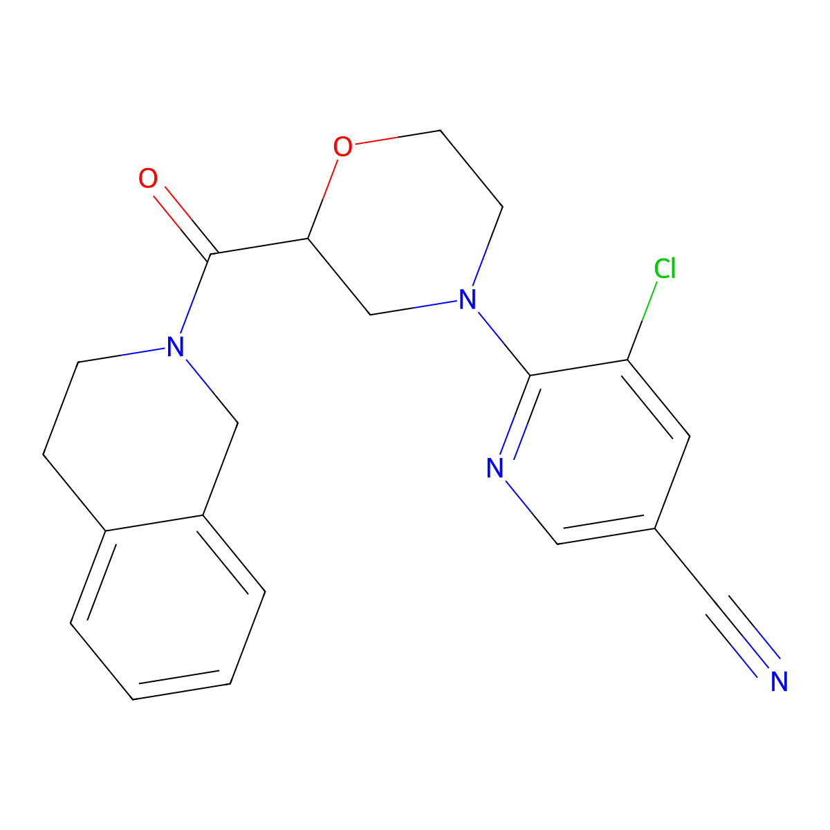 5-Chloro-6-[2-(1,2,3,4-tetrahydroisoquinoline-2-carbonyl)morpholin-4-yl]pyridine-3-carbonitrile molecular structure, CAS 3054577-46-4