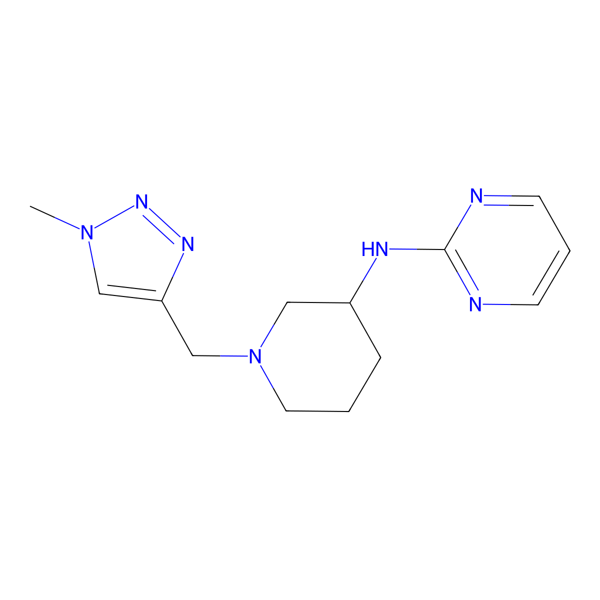 N-{1-[(1-methyl-1H-1,2,3-triazol-4-yl)methyl]piperidin-3-yl}pyrimidin-2-amine molecular structure, CAS 3054577-47-5