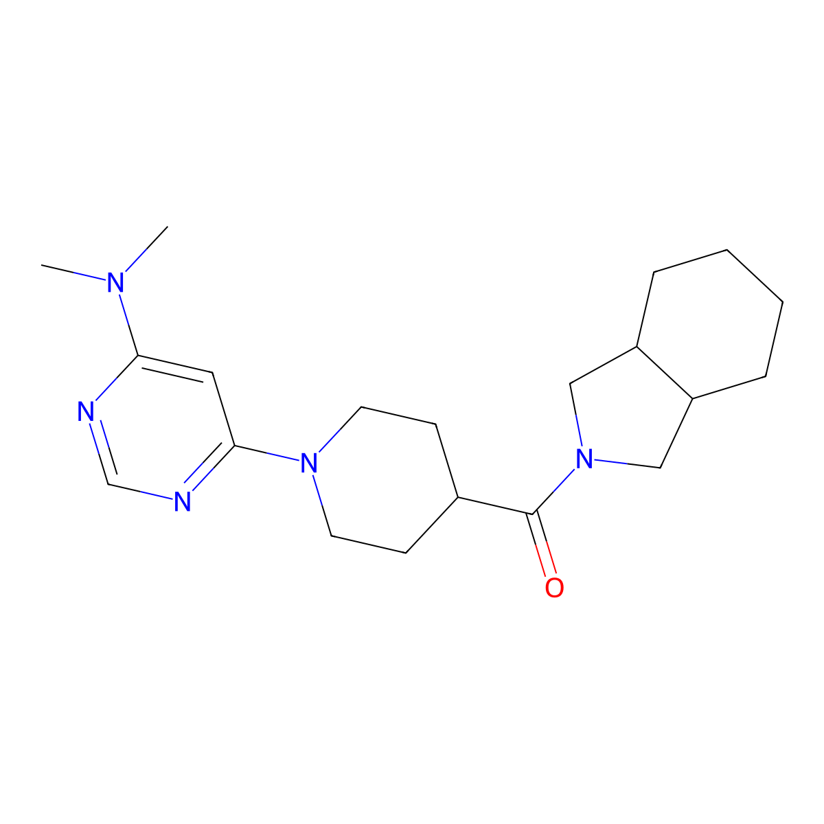 N,N-dimethyl-6-[4-(octahydro-1H-isoindole-2-carbonyl)piperidin-1-yl]pyrimidin-4-amine molecular structure, CAS 3054577-48-6