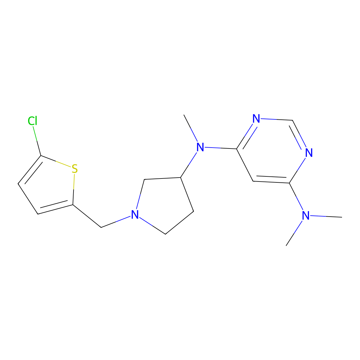 N4-{1-[(5-chlorothiophen-2-yl)methyl]pyrrolidin-3-yl}-N4,N6,N6-trimethylpyrimidine-4,6-diamine molecular structure, CAS 3054577-49-7