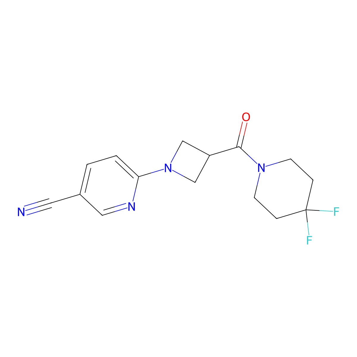 6-[3-(4,4-Difluoropiperidine-1-carbonyl)azetidin-1-yl]pyridine-3-carbonitrile molecular structure, CAS 3054577-52-2