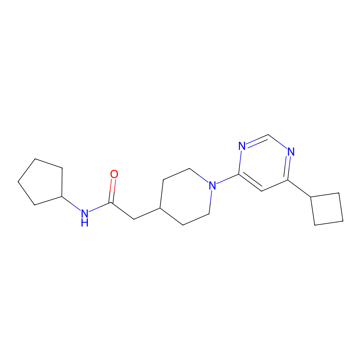 2-[1-(6-cyclobutylpyrimidin-4-yl)piperidin-4-yl]-N-cyclopentylacetamide molecular structure, CAS 3054577-53-3