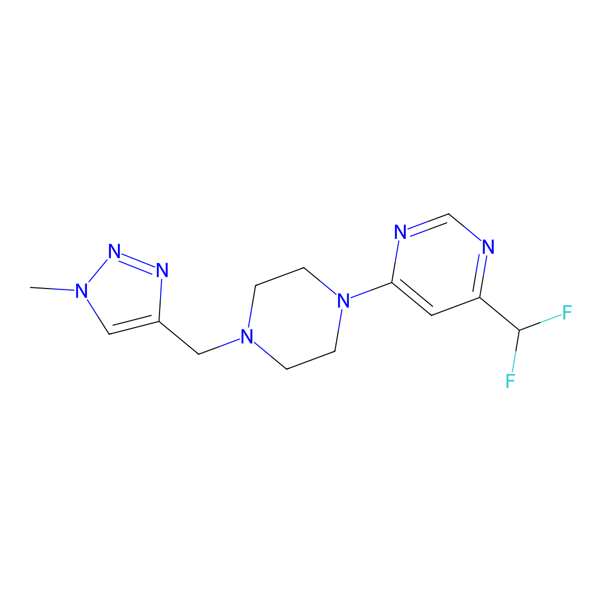 4-(difluoromethyl)-6-{4-[(1-methyl-1H-1,2,3-triazol-4-yl)methyl]piperazin-1-yl}pyrimidine molecular structure, CAS 3054577-55-5