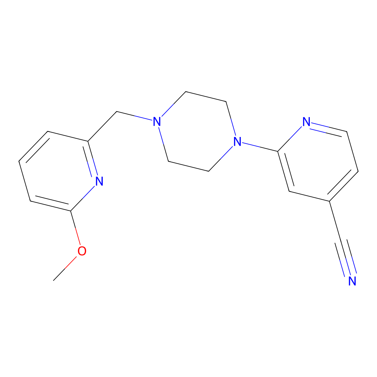 2-{4-[(6-Methoxypyridin-2-yl)methyl]piperazin-1-yl}pyridine-4-carbonitrile molecular structure, CAS 3054577-56-6