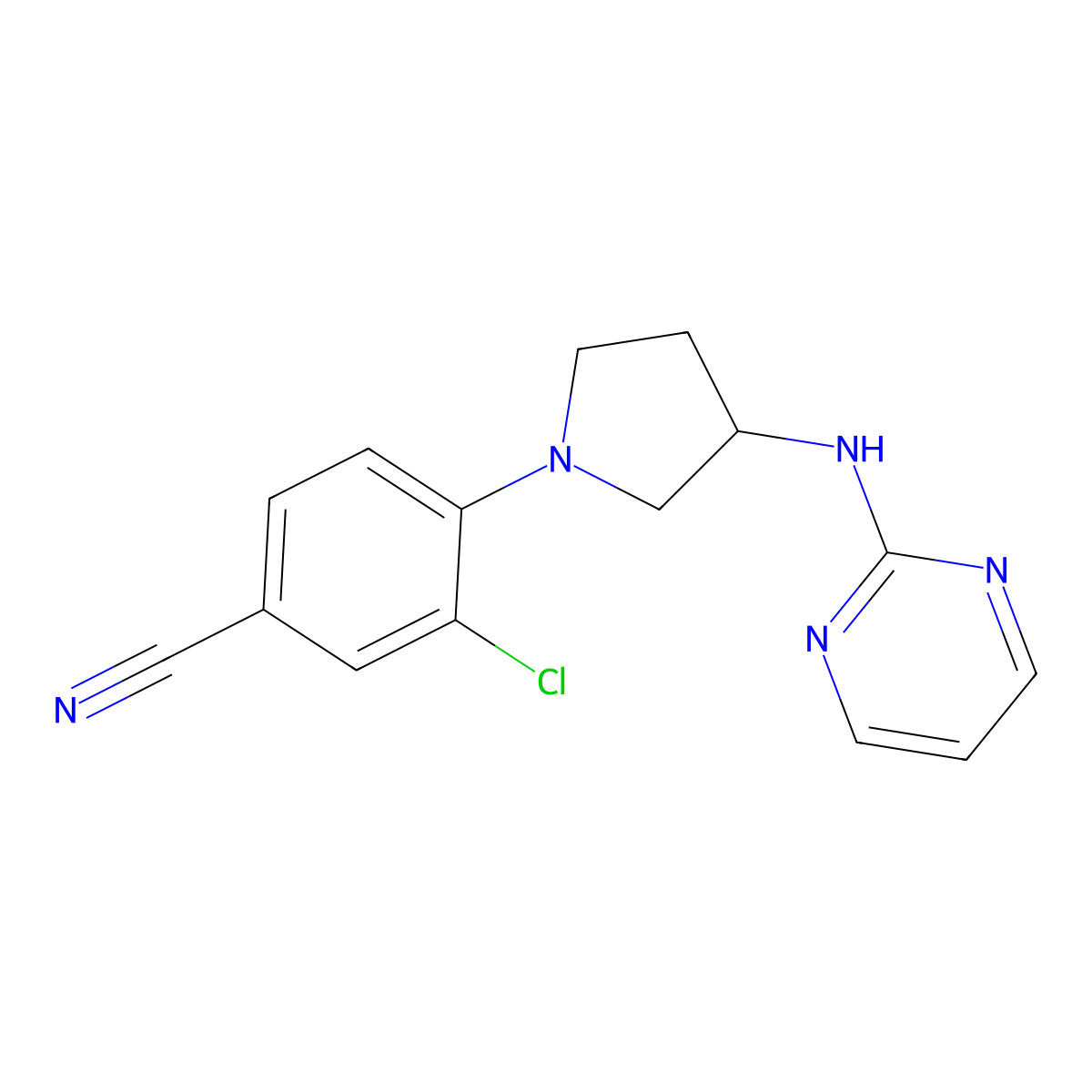 3-Chloro-4-{3-[(pyrimidin-2-yl)amino]pyrrolidin-1-yl}benzonitrile molecular structure, CAS 3054577-62-4