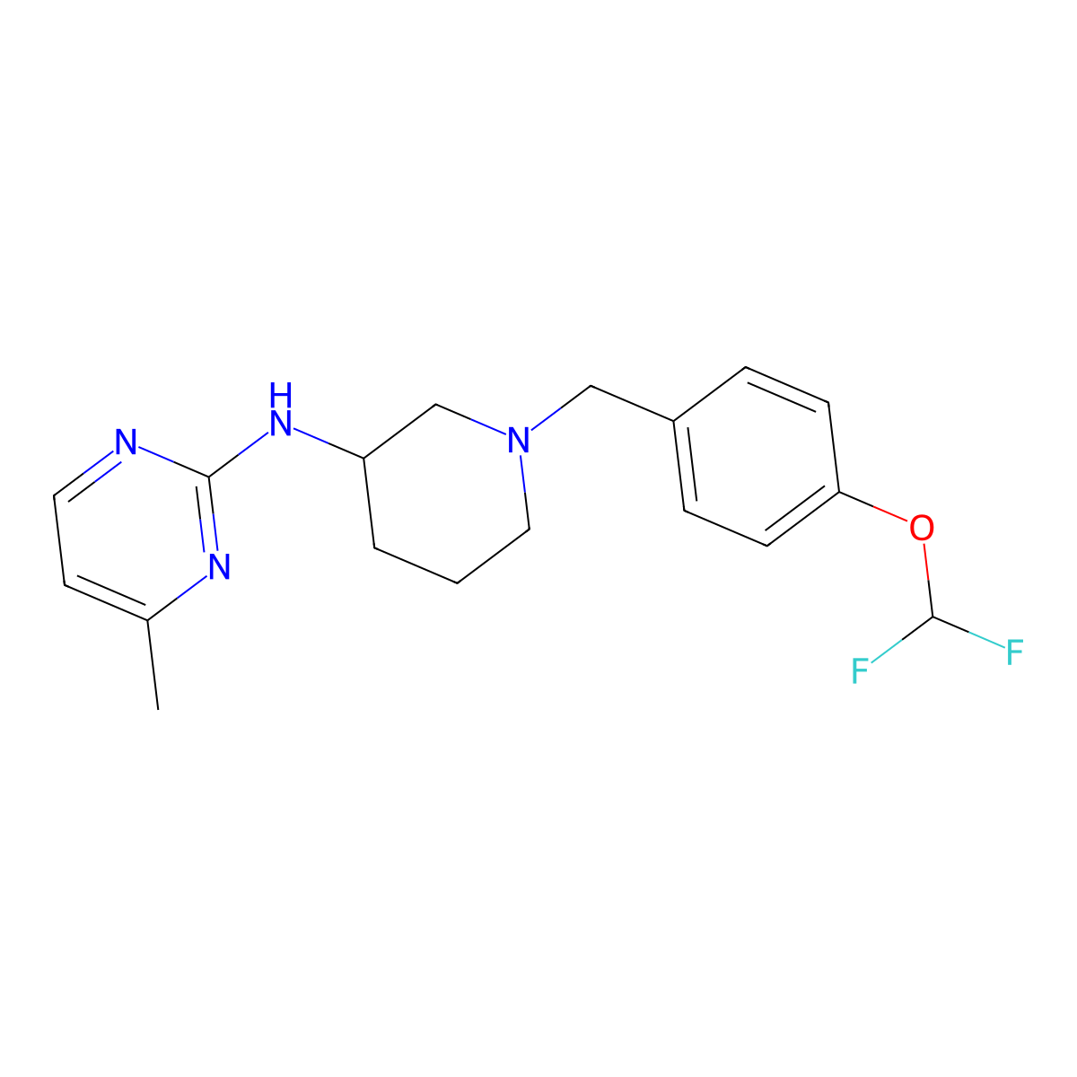 N-(1-{[4-(difluoromethoxy)phenyl]methyl}piperidin-3-yl)-4-methylpyrimidin-2-amine molecular structure, CAS 3054577-65-7