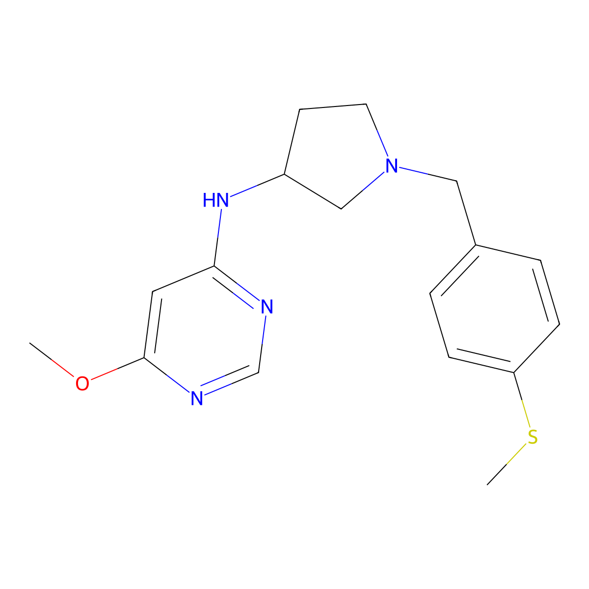 6-methoxy-N-(1-{[4-(methylsulfanyl)phenyl]methyl}pyrrolidin-3-yl)pyrimidin-4-amine molecular structure, CAS 3054577-68-0