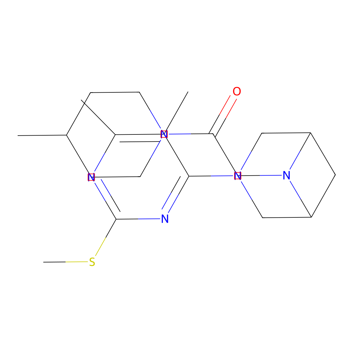 2-{3-[5,6-Dimethyl-2-(methylsulfanyl)pyrimidin-4-yl]-3,6-diazabicyclo[3.1.1]heptan-6-yl}-1-(4-methylpiperidin-1-yl)ethan-1-one molecular structure, CAS 3054577-76-0