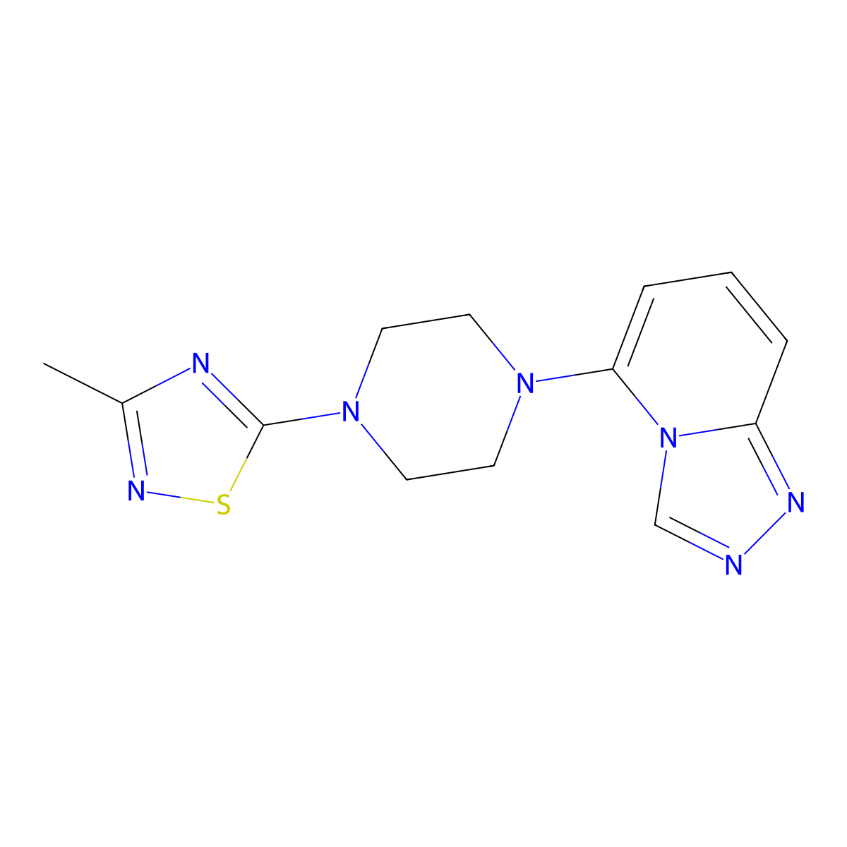 1-(3-Methyl-1,2,4-thiadiazol-5-yl)-4-{[1,2,4]triazolo[4,3-a]pyridin-5-yl}piperazine molecular structure, CAS 3054577-78-2