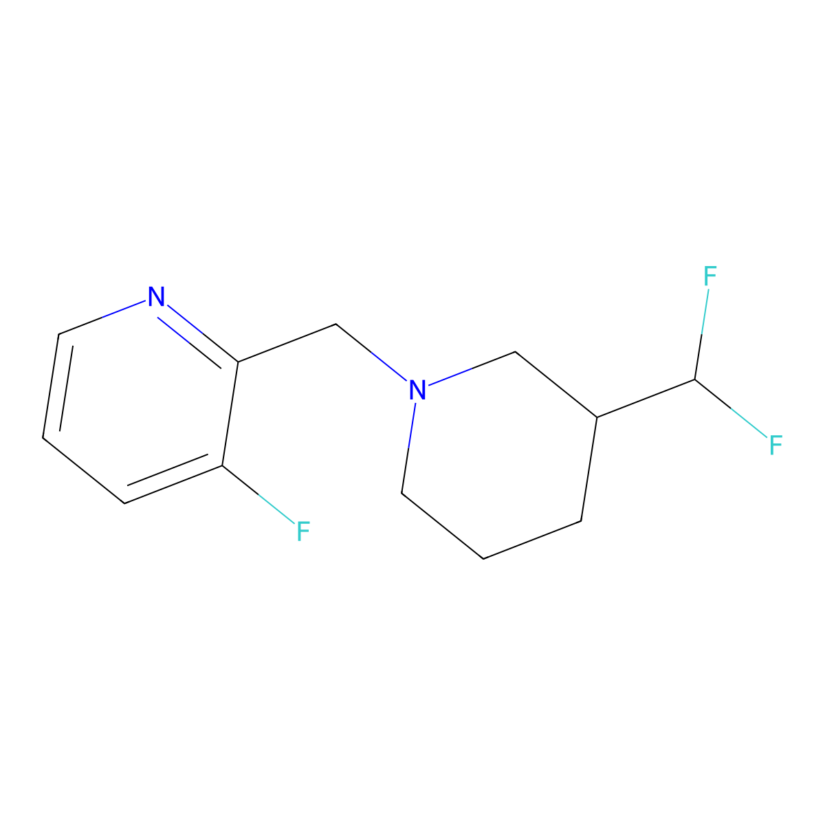 2-{[3-(Difluoromethyl)piperidin-1-yl]methyl}-3-fluoropyridine molecular structure, CAS 3054577-80-6