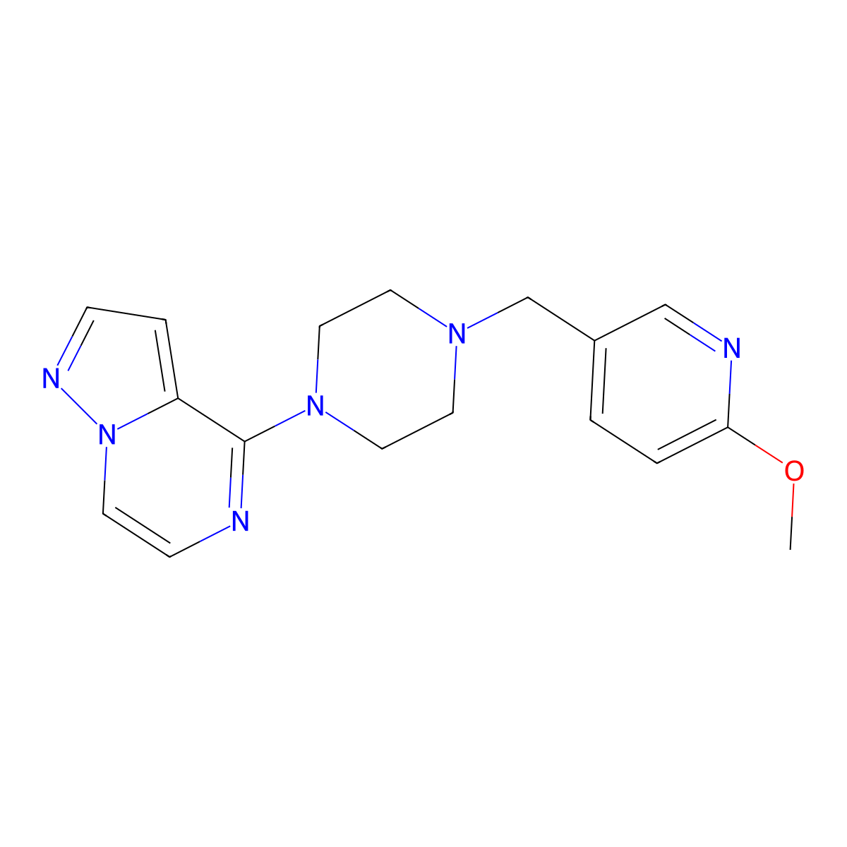 1-[(6-Methoxypyridin-3-yl)methyl]-4-{pyrazolo[1,5-a]pyrazin-4-yl}piperazine molecular structure, CAS 3054577-81-7