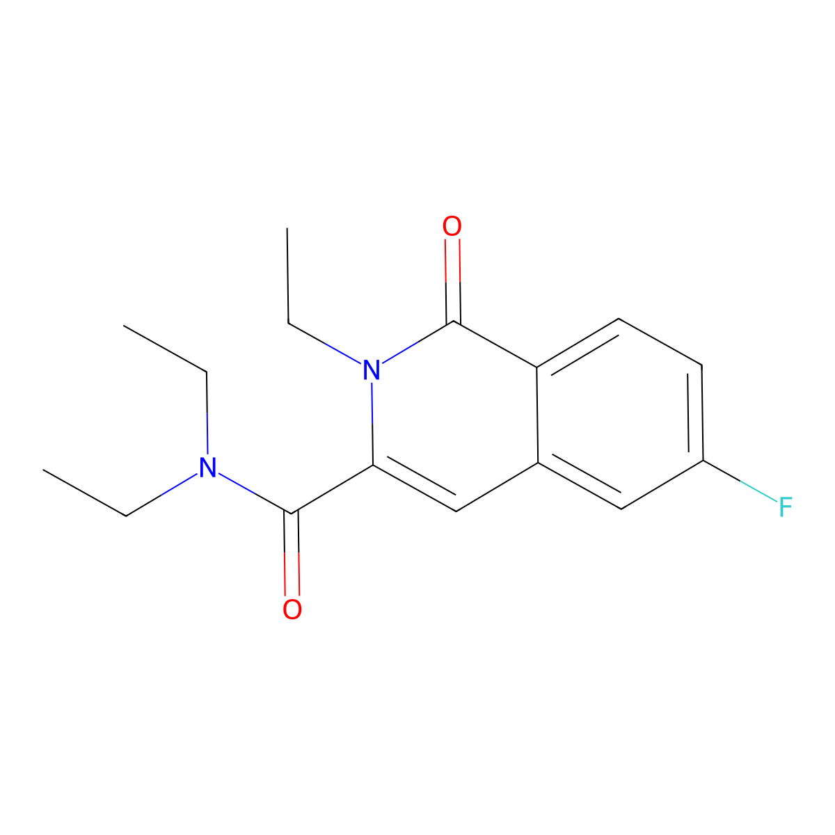 N,N,2-triethyl-6-fluoro-1-oxo-1,2-dihydroisoquinoline-3-carboxamide molecular structure, CAS 3054577-84-0