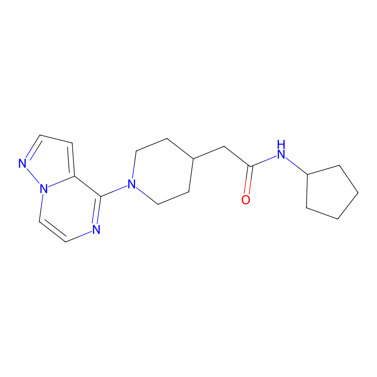 N-cyclopentyl-2-(1-{pyrazolo[1,5-a]pyrazin-4-yl}piperidin-4-yl)acetamide molecular structure, CAS 3054577-85-1