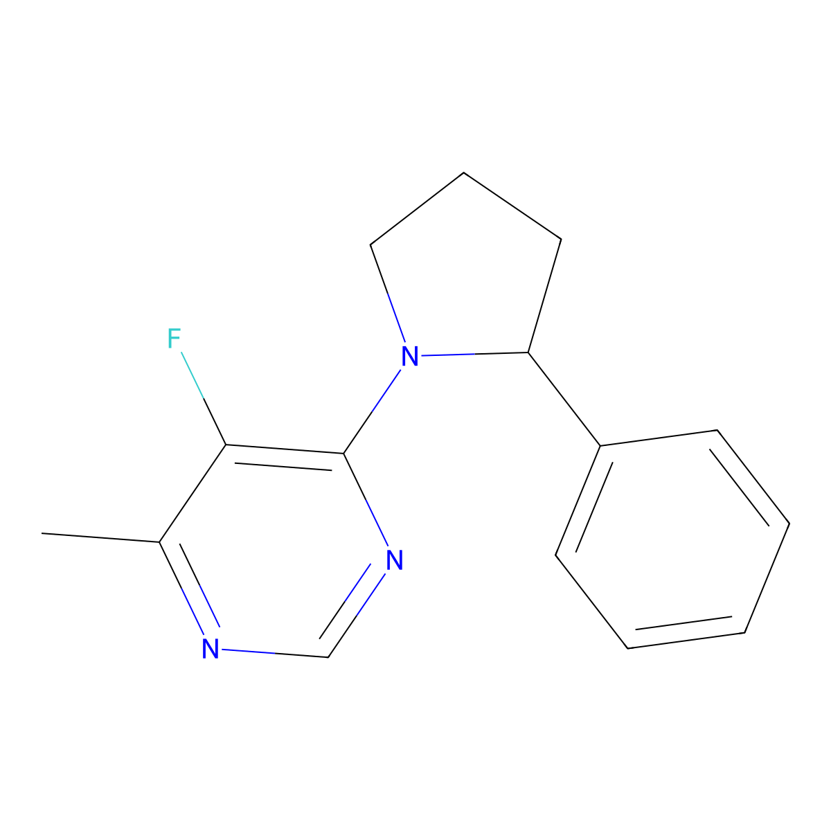 5-Fluoro-4-methyl-6-(2-phenylpyrrolidin-1-yl)pyrimidine molecular structure, CAS 3054577-89-5