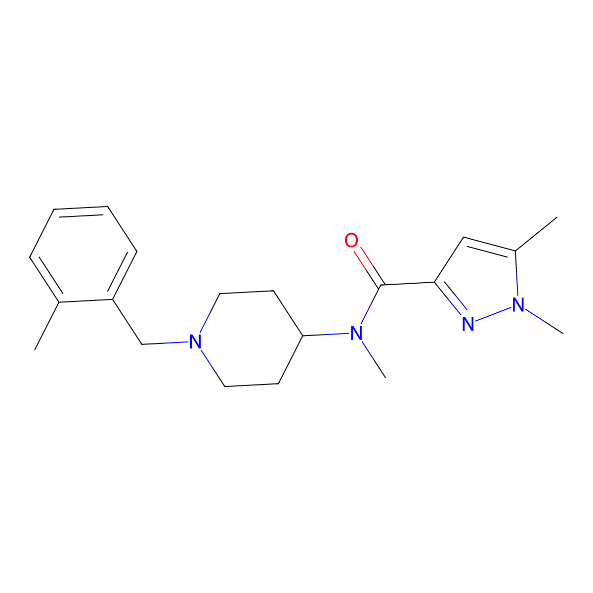 N,1,5-trimethyl-N-{1-[(2-methylphenyl)methyl]piperidin-4-yl}-1H-pyrazole-3-carboxamide molecular structure, CAS 3054577-91-9