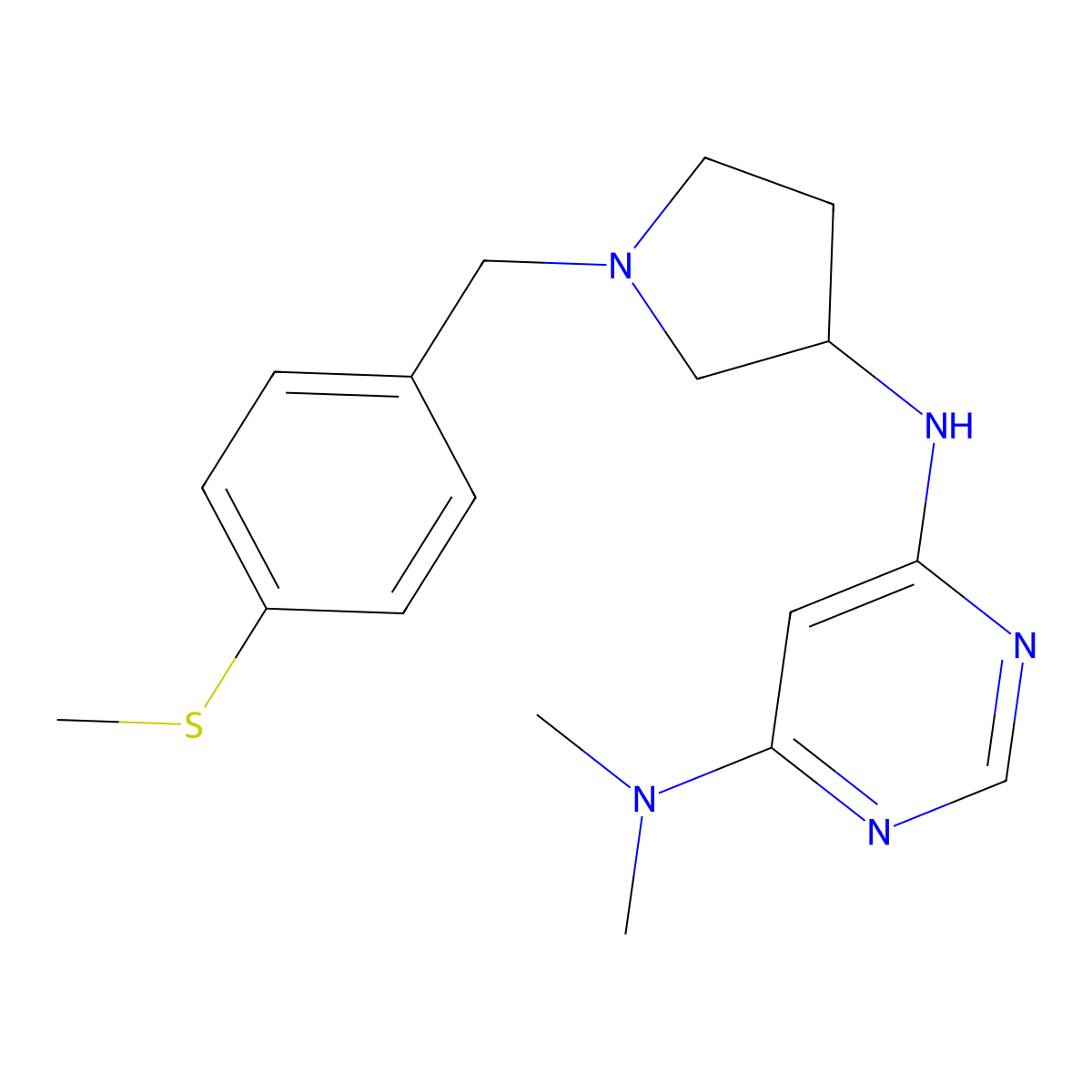 N4,N4-dimethyl-N6-(1-{[4-(methylsulfanyl)phenyl]methyl}pyrrolidin-3-yl)pyrimidine-4,6-diamine molecular structure, CAS 3054577-95-3