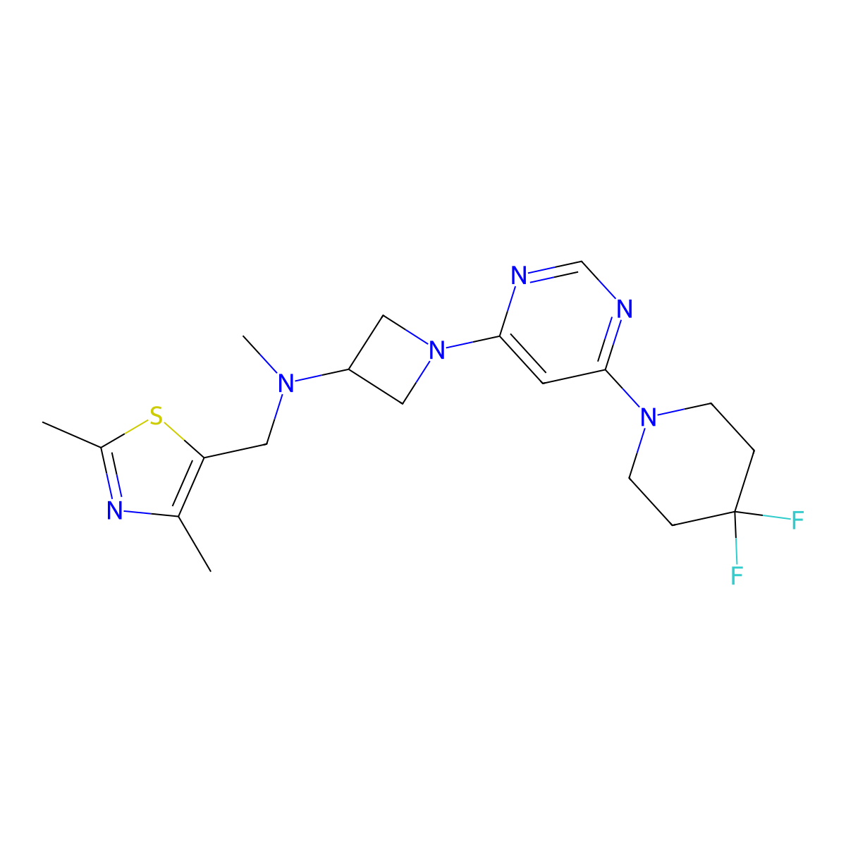 1-[6-(4,4-difluoropiperidin-1-yl)pyrimidin-4-yl]-N-[(2,4-dimethyl-1,3-thiazol-5-yl)methyl]-N-methylazetidin-3-amine molecular structure, CAS 3054577-96-4