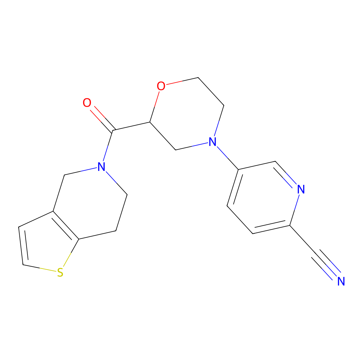 5-(2-{4H,5H,6H,7H-thieno[3,2-c]pyridine-5-carbonyl}morpholin-4-yl)pyridine-2-carbonitrile molecular structure, CAS 3054577-97-5