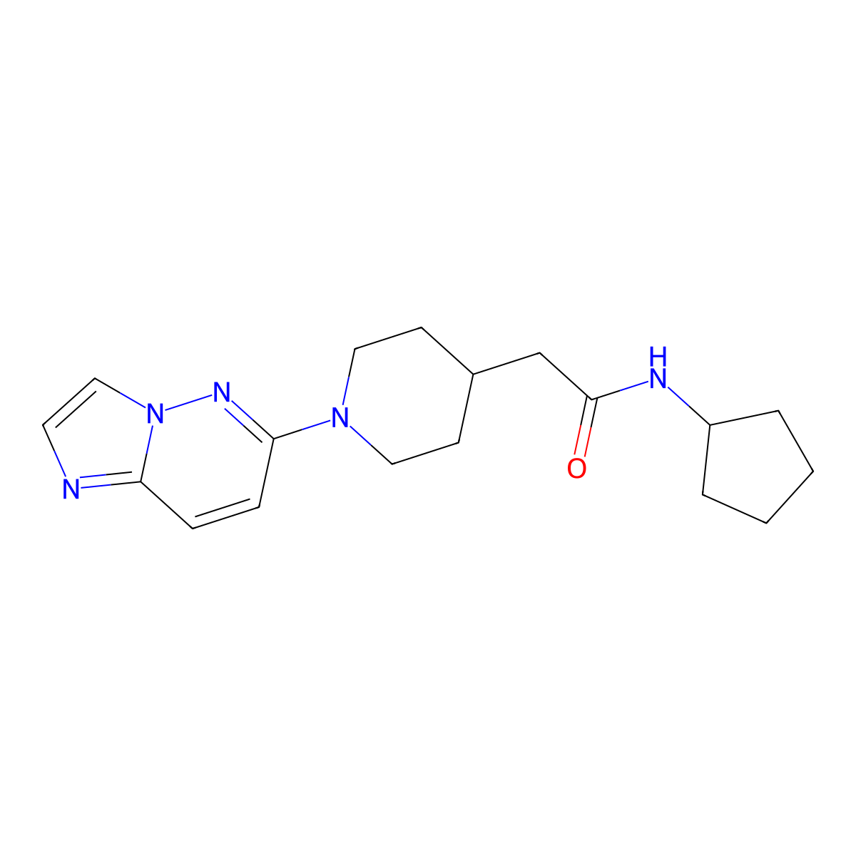 N-cyclopentyl-2-(1-{imidazo[1,2-b]pyridazin-6-yl}piperidin-4-yl)acetamide molecular structure, CAS 3054578-04-7