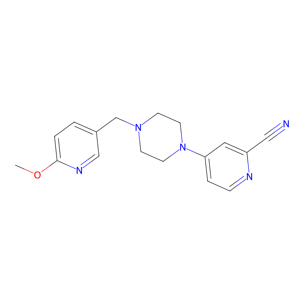 4-{4-[(6-Methoxypyridin-3-yl)methyl]piperazin-1-yl}pyridine-2-carbonitrile molecular structure, CAS 3054578-07-0