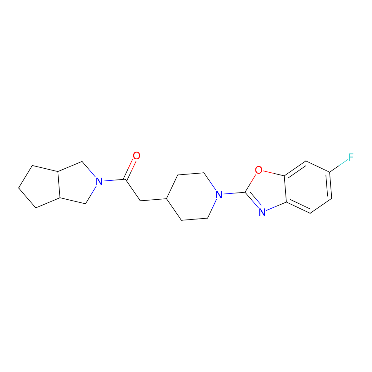 2-[1-(6-Fluoro-1,3-benzoxazol-2-yl)piperidin-4-yl]-1-{octahydrocyclopenta[c]pyrrol-2-yl}ethan-1-one molecular structure, CAS 3054578-08-1