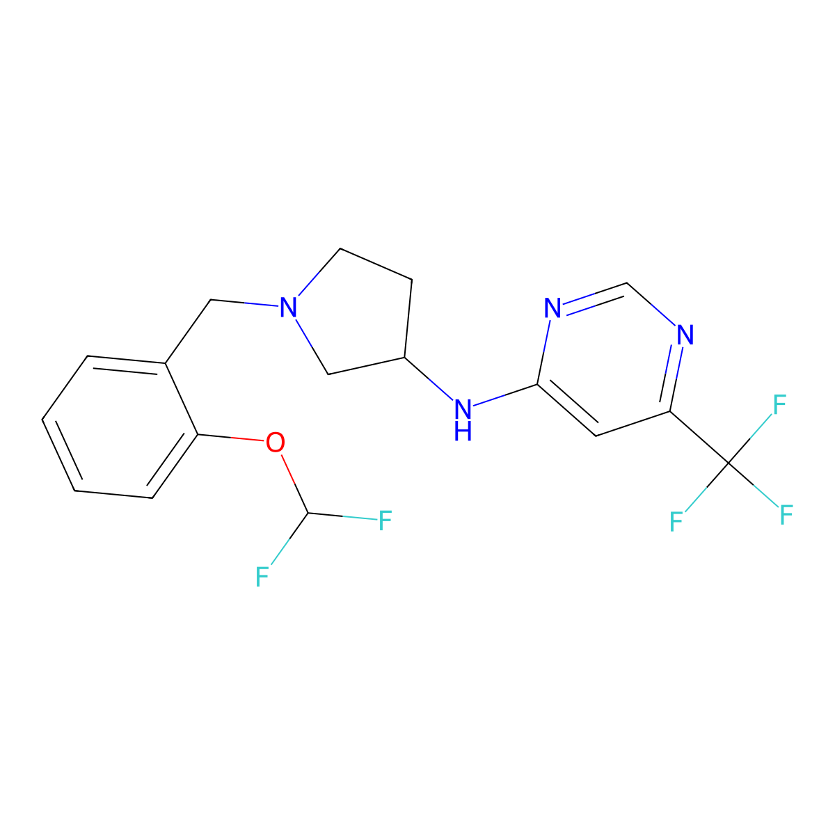 N-(1-{[2-(difluoromethoxy)phenyl]methyl}pyrrolidin-3-yl)-6-(trifluoromethyl)pyrimidin-4-amine molecular structure, CAS 3054578-11-6