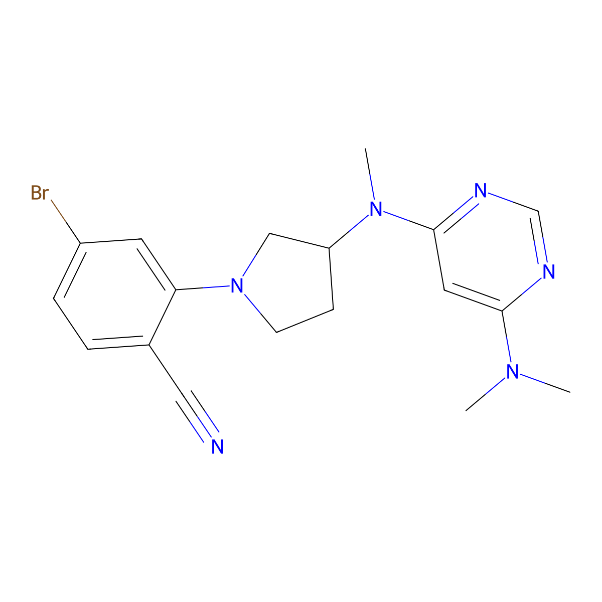 4-Bromo-2-(3-{[6-(dimethylamino)pyrimidin-4-yl](methyl)amino}pyrrolidin-1-yl)benzonitrile molecular structure, CAS 3054578-12-7