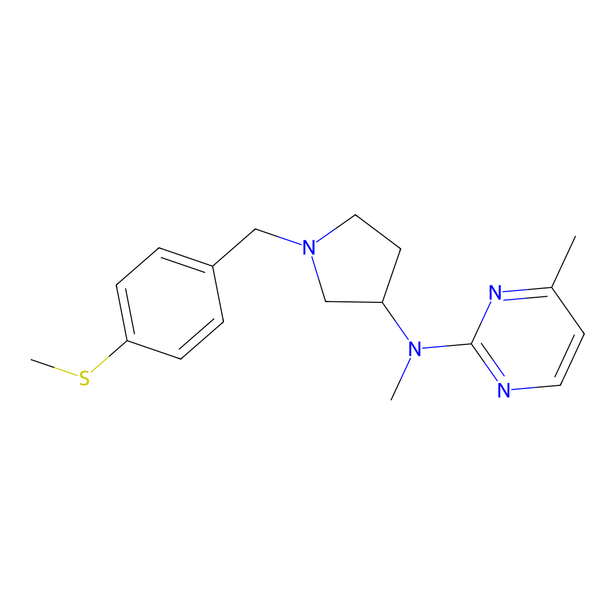 N,4-dimethyl-N-(1-{[4-(methylsulfanyl)phenyl]methyl}pyrrolidin-3-yl)pyrimidin-2-amine molecular structure, CAS 3054578-13-8