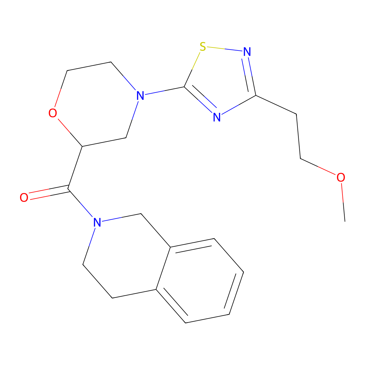 2-{4-[3-(2-Methoxyethyl)-1,2,4-thiadiazol-5-yl]morpholine-2-carbonyl}-1,2,3,4-tetrahydroisoquinoline molecular structure, CAS 3054578-16-1