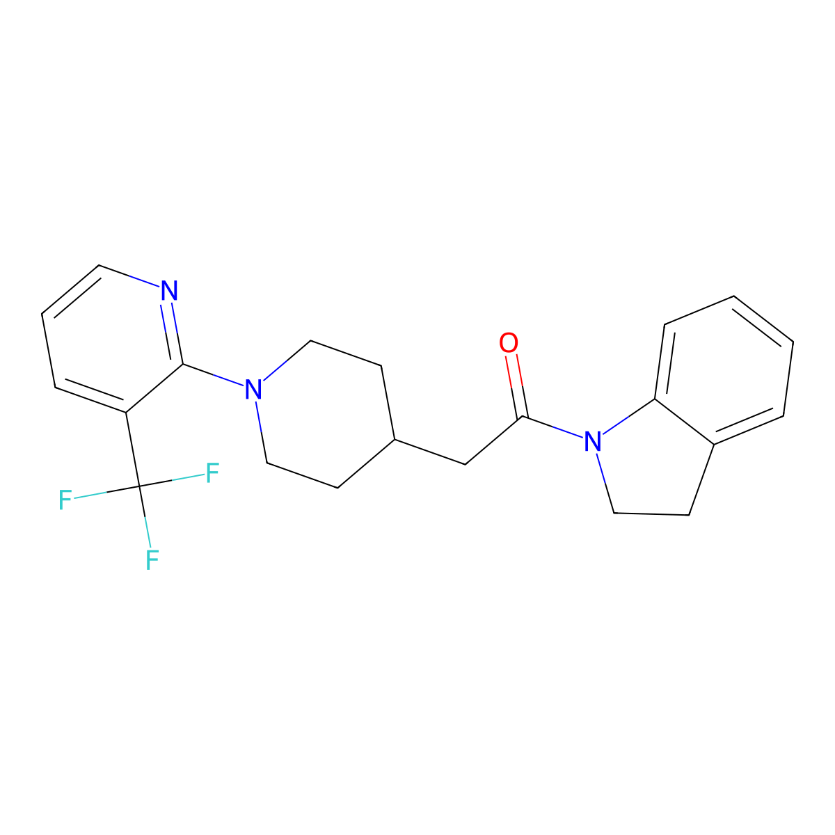 1-(2,3-dihydro-1H-indol-1-yl)-2-{1-[3-(trifluoromethyl)pyridin-2-yl]piperidin-4-yl}ethan-1-one molecular structure, CAS 3054578-19-4