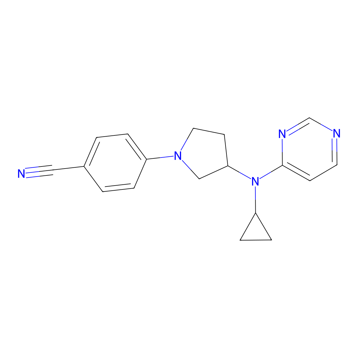 4-{3-[Cyclopropyl(pyrimidin-4-yl)amino]pyrrolidin-1-yl}benzonitrile molecular structure, CAS 3054578-22-9