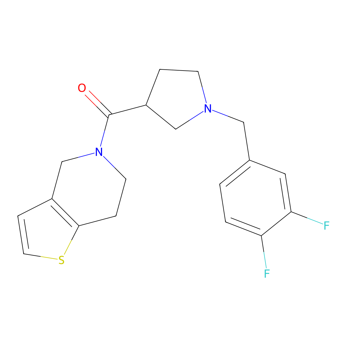 1-[(3,4-difluorophenyl)methyl]-3-{4H,5H,6H,7H-thieno[3,2-c]pyridine-5-carbonyl}pyrrolidine molecular structure, CAS 3054578-31-0