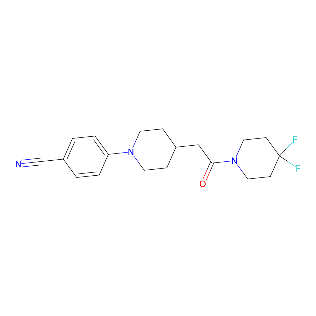 4-{4-[2-(4,4-Difluoropiperidin-1-yl)-2-oxoethyl]piperidin-1-yl}benzonitrile molecular structure, CAS 3054578-34-3
