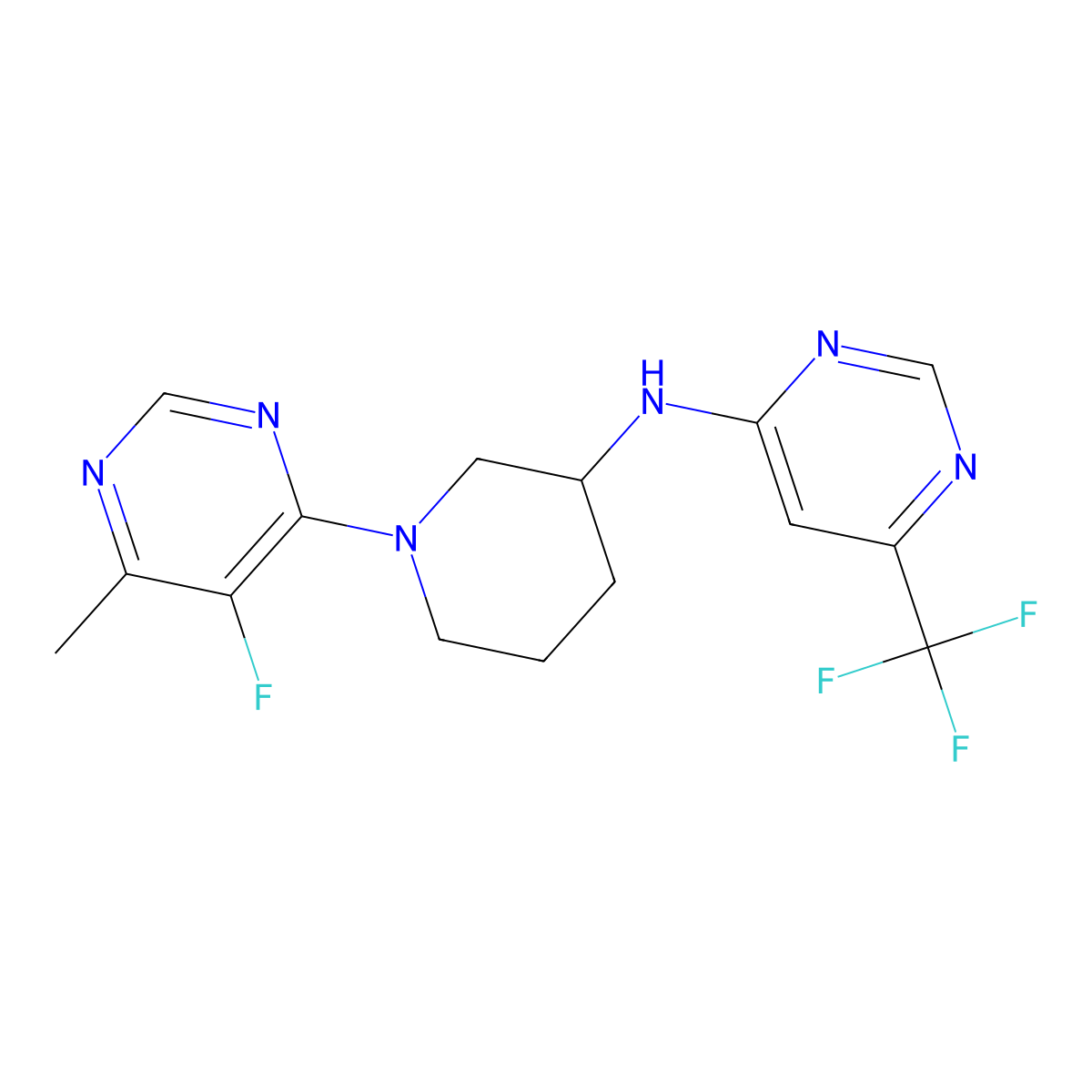 N-[1-(5-fluoro-6-methylpyrimidin-4-yl)piperidin-3-yl]-6-(trifluoromethyl)pyrimidin-4-amine molecular structure, CAS 3054578-41-2