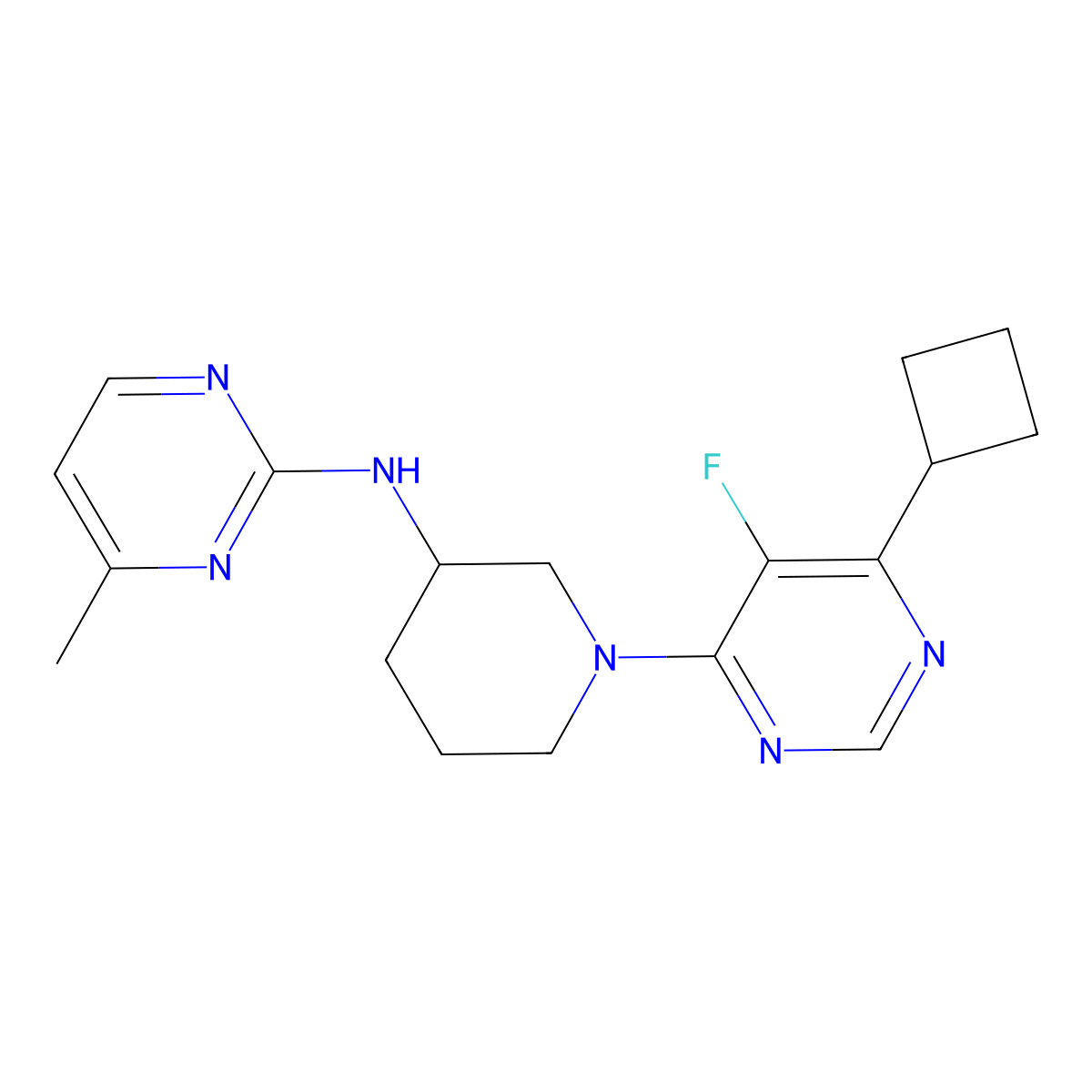 N-[1-(6-cyclobutyl-5-fluoropyrimidin-4-yl)piperidin-3-yl]-4-methylpyrimidin-2-amine molecular structure, CAS 3054578-42-3