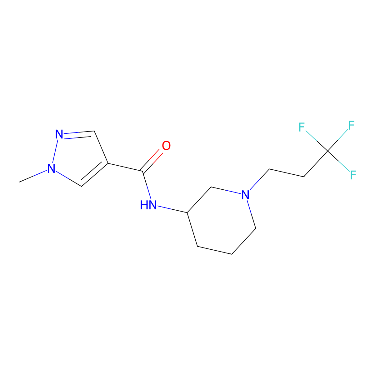 1-methyl-N-[1-(3,3,3-trifluoropropyl)piperidin-3-yl]-1H-pyrazole-4-carboxamide molecular structure, CAS 3054578-43-4