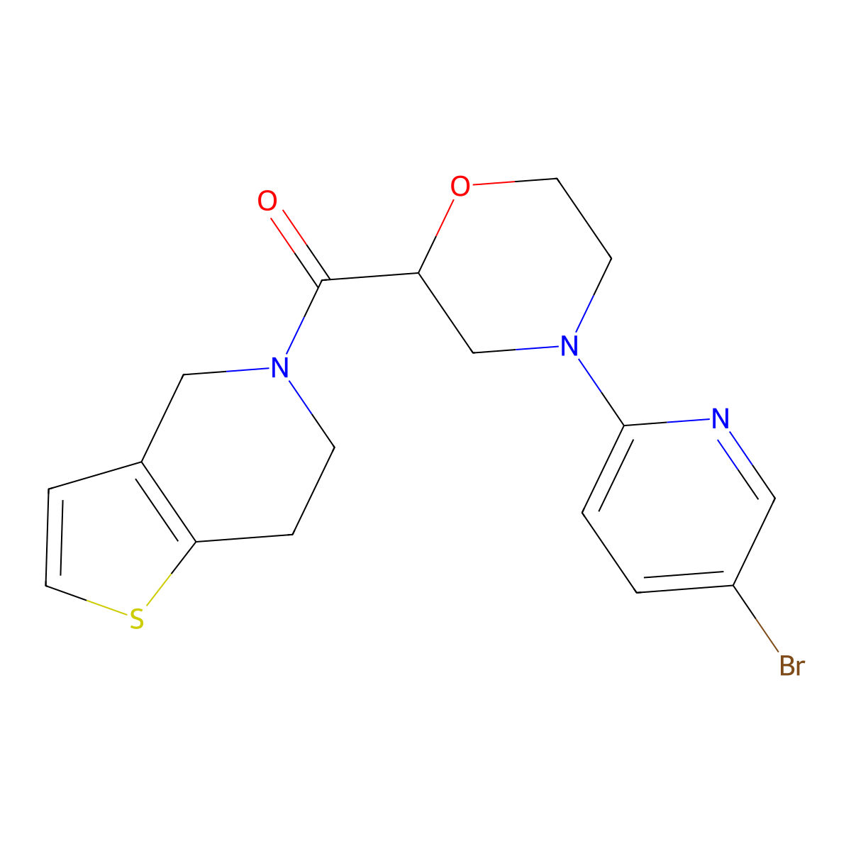 4-(5-bromopyridin-2-yl)-2-{4H,5H,6H,7H-thieno[3,2-c]pyridine-5-carbonyl}morpholine molecular structure, CAS 3054578-44-5