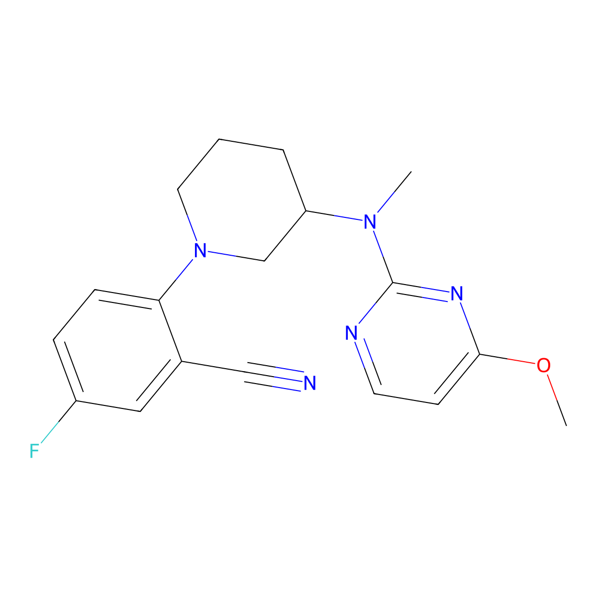 5-Fluoro-2-{3-[(4-methoxypyrimidin-2-yl)(methyl)amino]piperidin-1-yl}benzonitrile molecular structure, CAS 3054578-51-4
